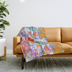 Kittens & Shrooms - Rainbow & Indigo on White Throw Blanket Gallery Image 1