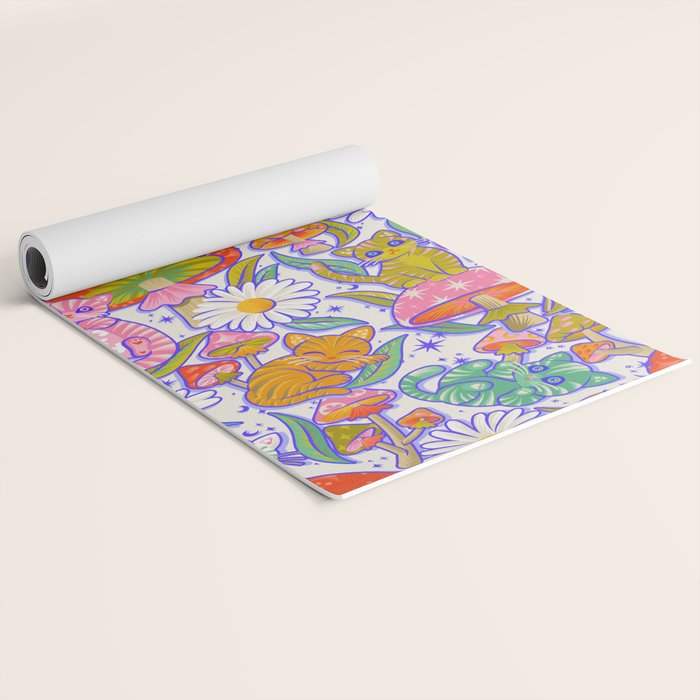 Kittens & Shrooms - Rainbow & Indigo on White Yoga Mat Gallery Image 2