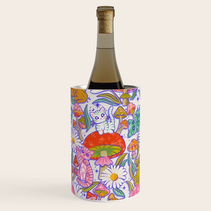 Kittens & Shrooms - Rainbow & Indigo on White Wine Chiller Gallery Image 1