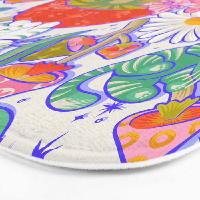 Kittens & Shrooms - Rainbow & Indigo on White Bath Mat Gallery Image 3