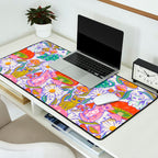 Kittens & Shrooms - Rainbow & Indigo on White Desk Mat Gallery Image 2