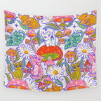 Kittens & Shrooms - Rainbow & Indigo on White Wall Tapestry Gallery Image 4