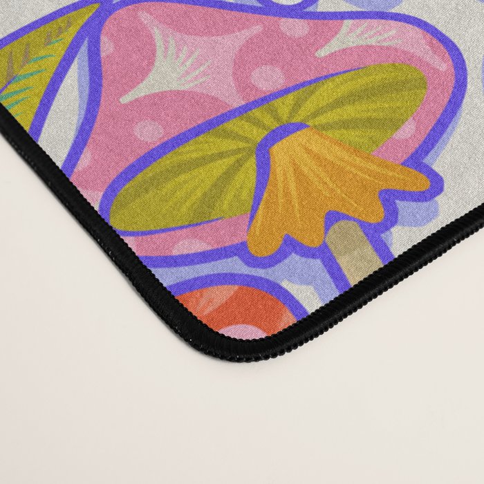 Kittens & Shrooms - Rainbow & Indigo on White Desk Mat Gallery Image 4