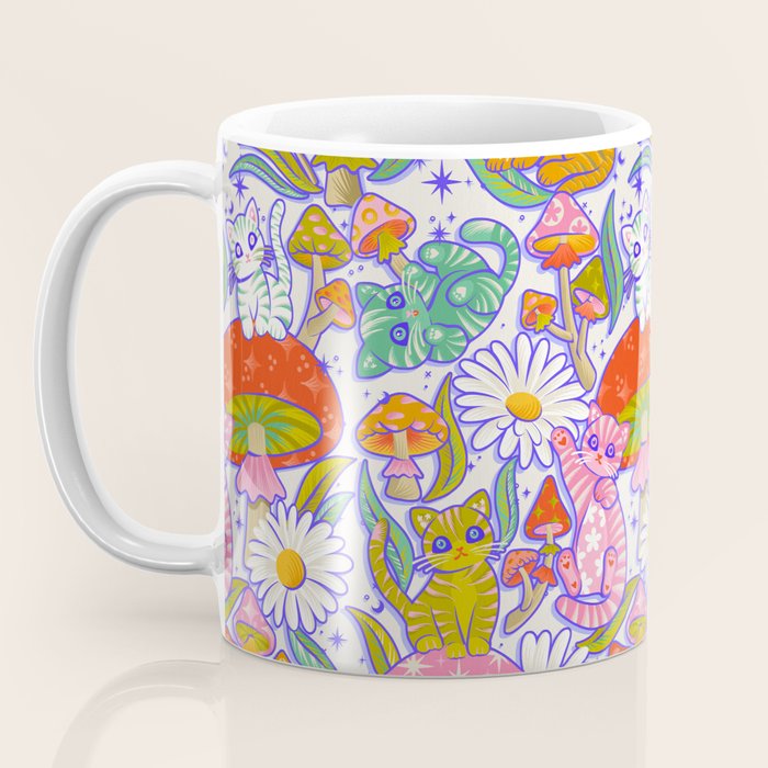Kittens & Shrooms - Rainbow & Indigo on White Coffee Mug Gallery Image 3