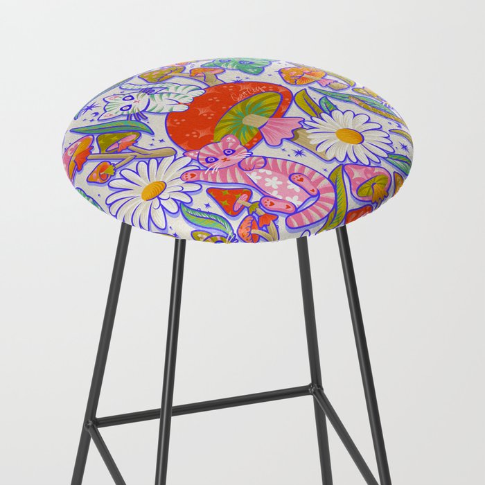 Kittens & Shrooms - Rainbow & Indigo on White Stool Gallery Image 2
