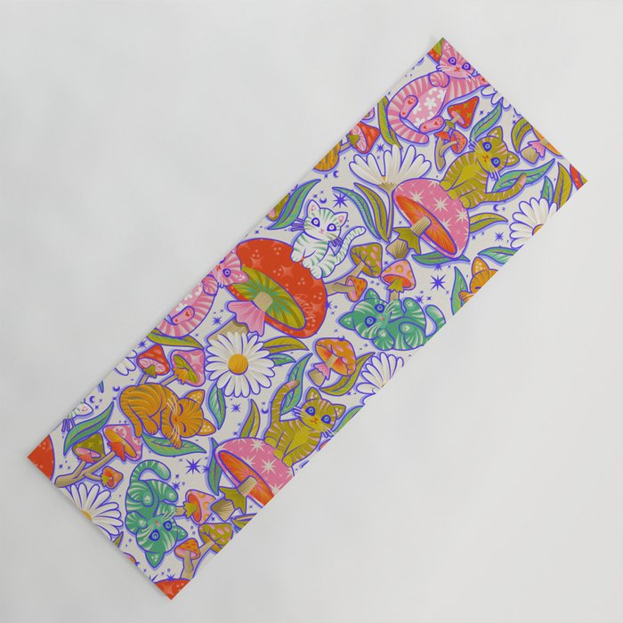 Kittens & Shrooms - Rainbow & Indigo on White Yoga Mat Gallery Image 1