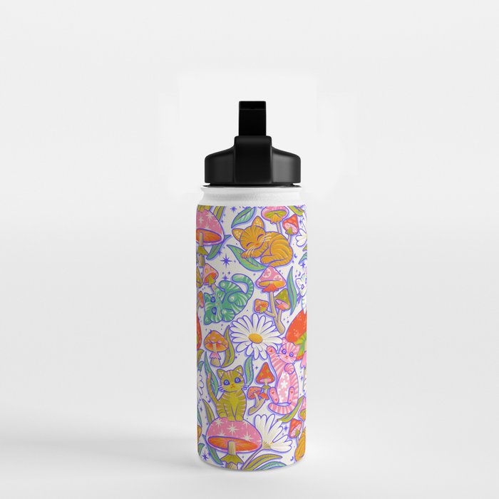 Kittens & Shrooms - Rainbow & Indigo on White Water Bottle Gallery Image 2