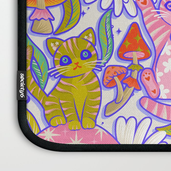 Kittens & Shrooms - Rainbow & Indigo on White Laptop Sleeve Gallery Image 3