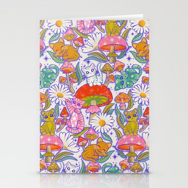 Kittens & Shrooms - Rainbow & Indigo on White Stationery Card Gallery Image 2