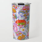Kittens & Shrooms - Rainbow & Indigo on White Travel Mug Gallery Image 1