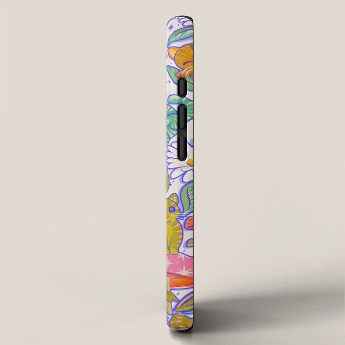 Kittens & Shrooms - Rainbow & Indigo on White iPhone Case Gallery Image 2