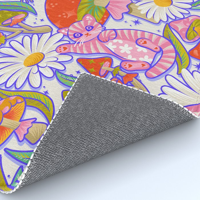 Kittens & Shrooms - Rainbow & Indigo on White Rug Gallery Image 4