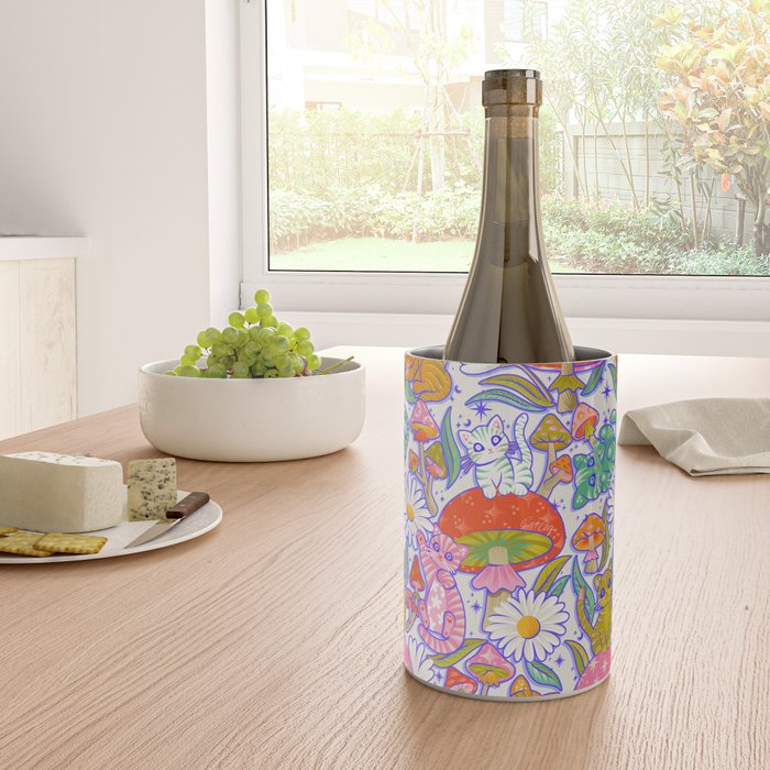 Kittens & Shrooms - Rainbow & Indigo on White Wine Chiller Gallery Image 4