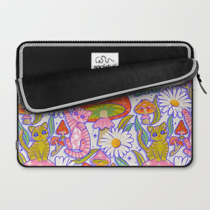 Kittens & Shrooms - Rainbow & Indigo on White Laptop Sleeve Gallery Image 2