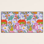 Kittens & Shrooms - Rainbow & Indigo on White Desk Mat Gallery Image 3
