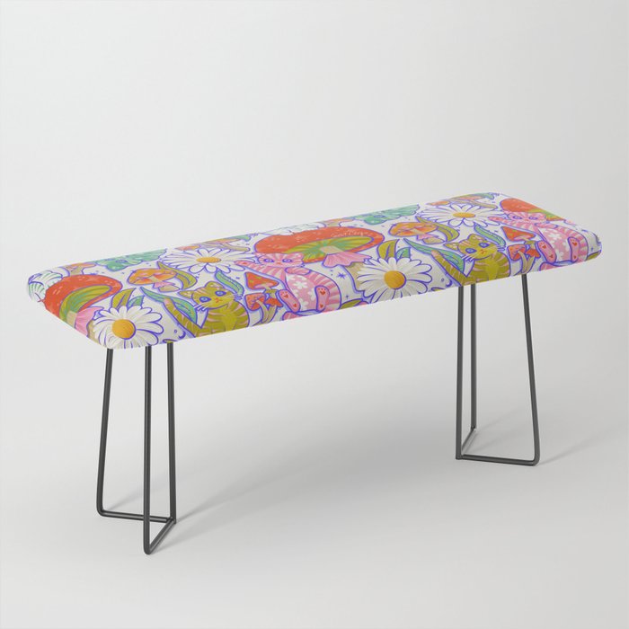 Kittens & Shrooms - Rainbow & Indigo on White Bench Gallery Image 1