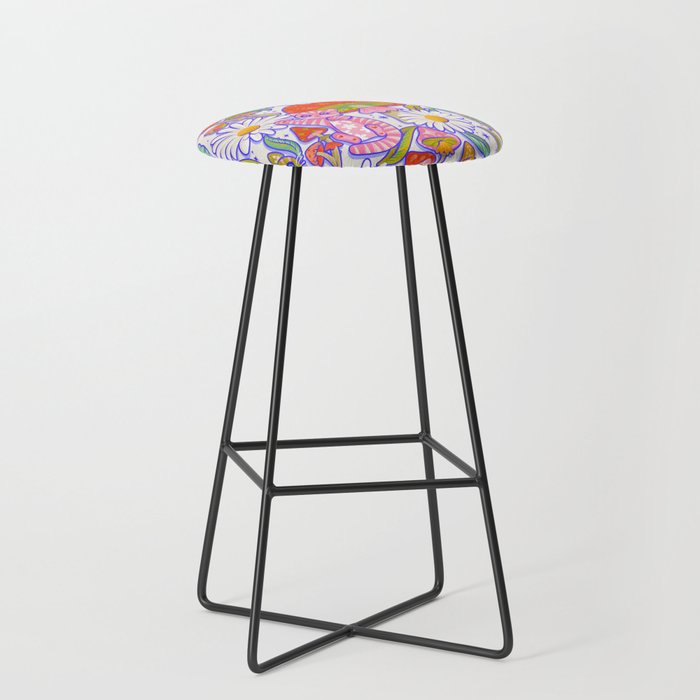 Kittens & Shrooms - Rainbow & Indigo on White Stool Gallery Image 1