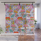 Kittens & Shrooms - Rainbow & Indigo on White Wall Mural Gallery Image 1