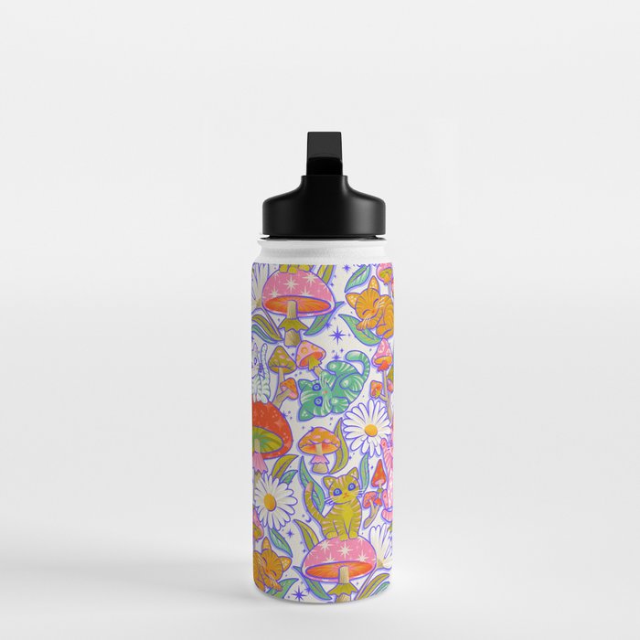 Kittens & Shrooms - Rainbow & Indigo on White Water Bottle Gallery Image 3