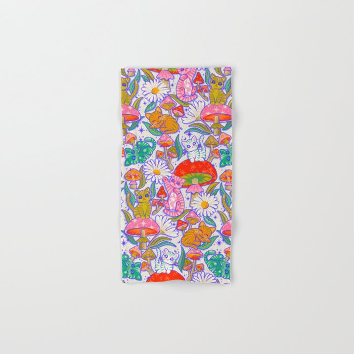 Kittens & Shrooms - Rainbow & Indigo on White Bath Towel Gallery Image 1