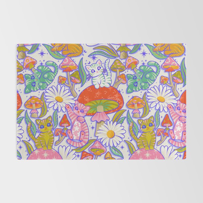 Kittens & Shrooms - Rainbow & Indigo on White Rug Gallery Image 2