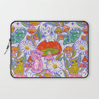 Kittens & Shrooms - Rainbow & Indigo on White Laptop Sleeve Gallery Image 1