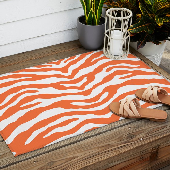 Zebra Wild Animal Print Orange Outdoor Rug Gallery Image 2