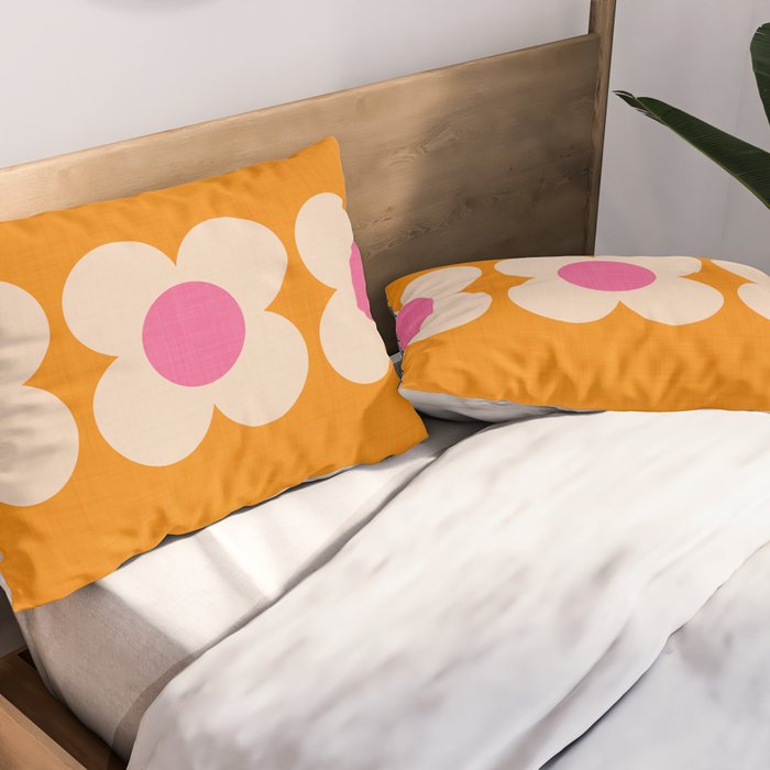 Retro Blossom - orange pink Pillow Sham Gallery Image 2
