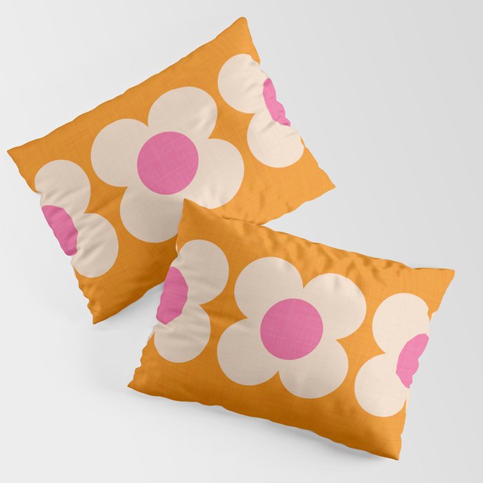 Retro Blossom - orange pink Pillow Sham Gallery Image 3