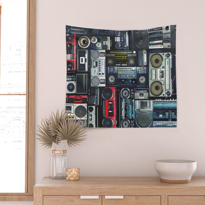 Retro Pop Eighties Boombox Radio Pattern Wall Tapestry Gallery Image 2