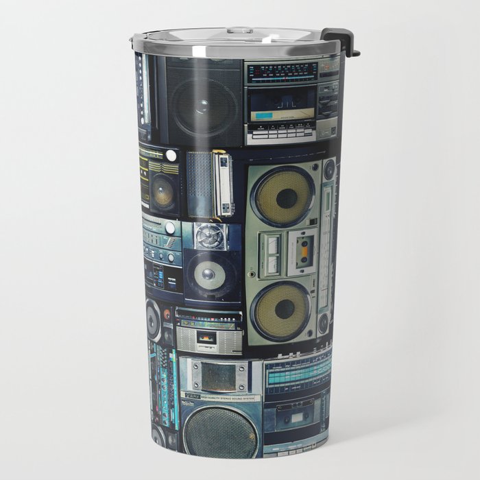 Retro Pop Eighties Boombox Radio Pattern Travel Mug Gallery Image 2