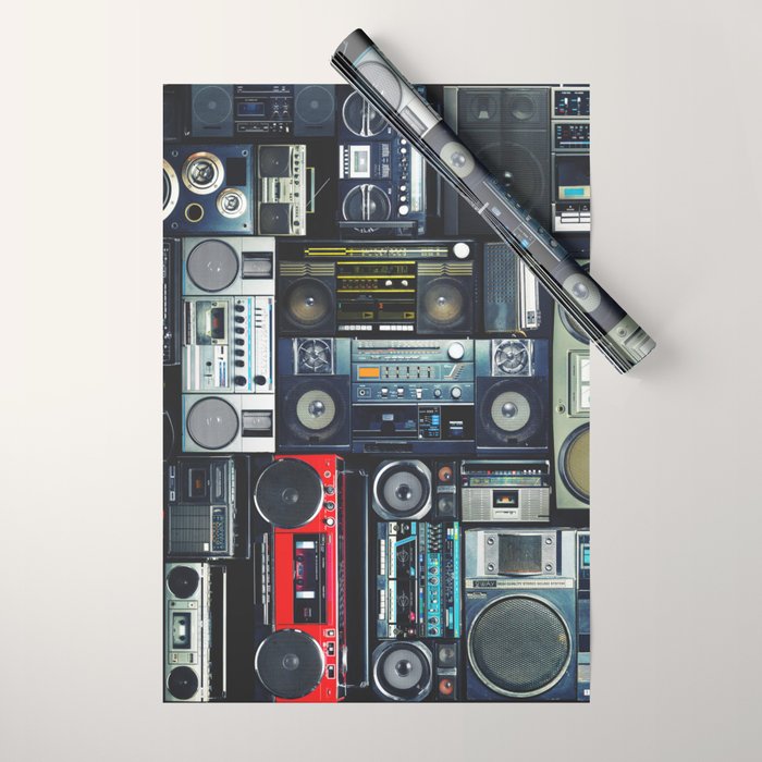 Retro Pop Eighties Boombox Radio Pattern Wrapping Paper Gallery Image 1