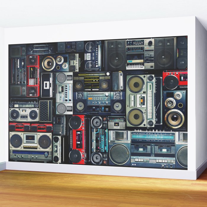 Retro Pop Eighties Boombox Radio Pattern Wall Mural Gallery Image 2