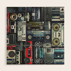 Retro Pop Eighties Boombox Radio Pattern Wood Wall Art Gallery Image 1
