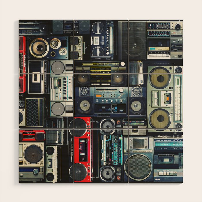 Retro Pop Eighties Boombox Radio Pattern Wood Wall Art Gallery Image 1
