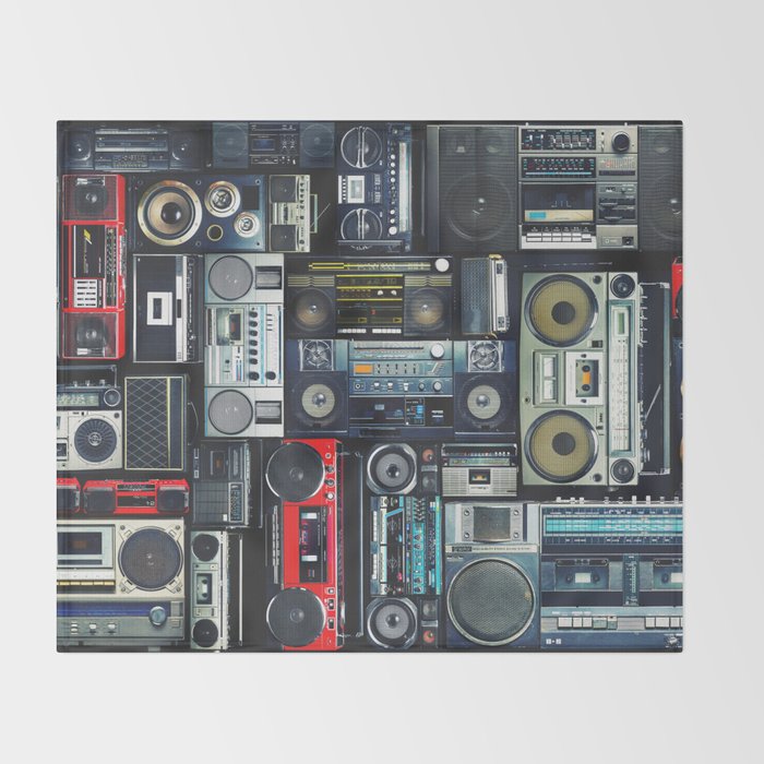 Retro Pop Eighties Boombox Radio Pattern Throw Blanket Gallery Image 2