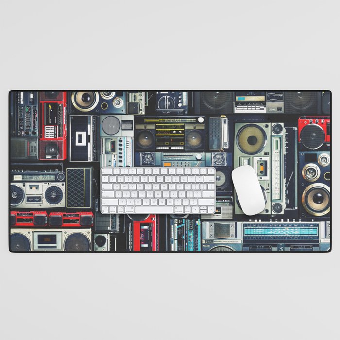 Retro Pop Eighties Boombox Radio Pattern Desk Mat Gallery Image 1