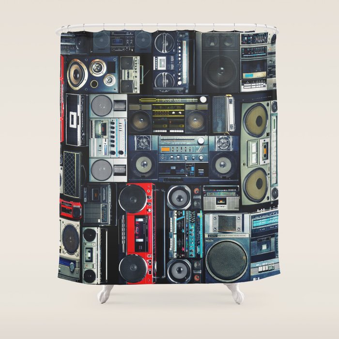 Retro Pop Eighties Boombox Radio Pattern Shower Curtain Gallery Image 1
