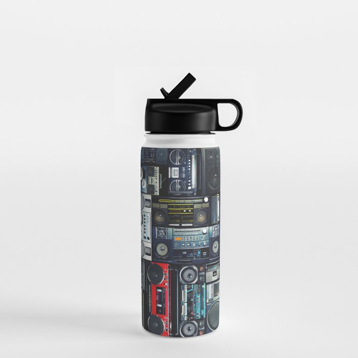 Retro Pop Eighties Boombox Radio Pattern Water Bottle Gallery Image 1
