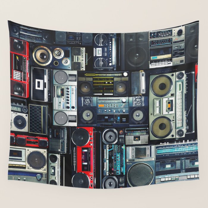 Retro Pop Eighties Boombox Radio Pattern Wall Tapestry Gallery Image 4