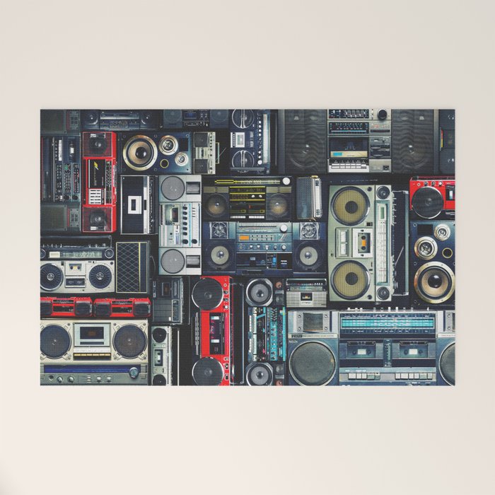 Retro Pop Eighties Boombox Radio Pattern Welcome Mat Gallery Image 1
