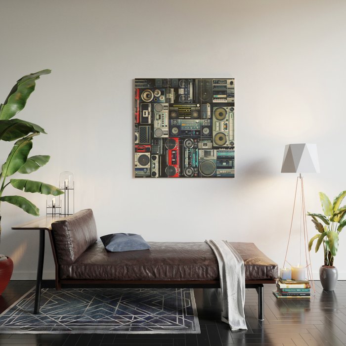 Retro Pop Eighties Boombox Radio Pattern Wood Wall Art Gallery Image 2