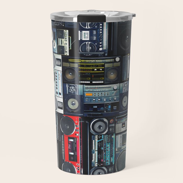 Retro Pop Eighties Boombox Radio Pattern Travel Mug Gallery Image 1