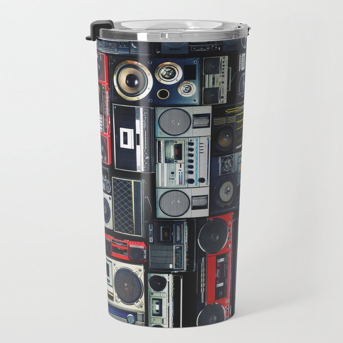 Retro Pop Eighties Boombox Radio Pattern Travel Mug Gallery Image 3