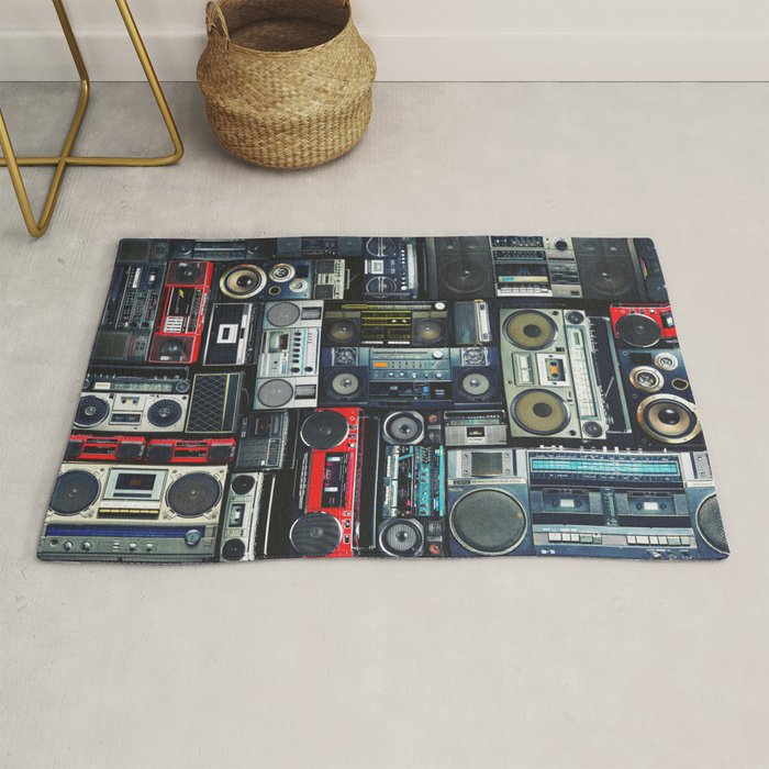 Retro Pop Eighties Boombox Radio Pattern Rug Gallery Image 1