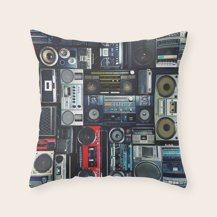 Retro Pop Eighties Boombox Radio Pattern Throw Pillow Gallery Image 1