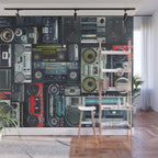 Retro Pop Eighties Boombox Radio Pattern Wall Mural Gallery Image 1