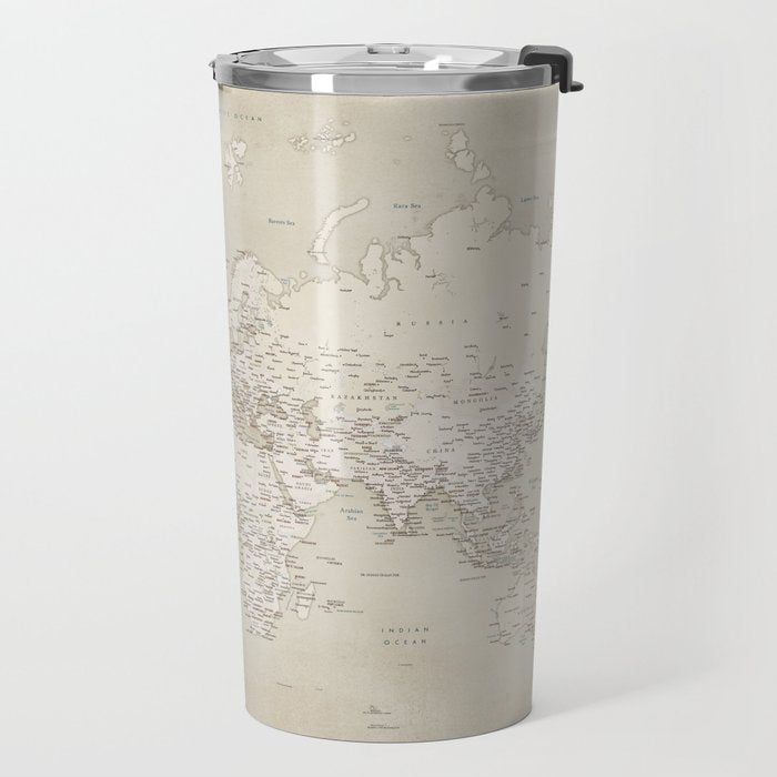 Sepia vintage world map with cities Travel Mug Gallery Image 2