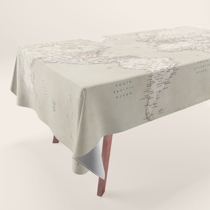 Sepia vintage world map with cities Tablecloth Gallery Image 1