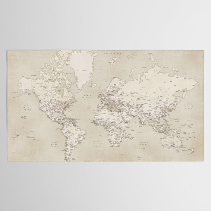 Sepia vintage world map with cities Tablecloth Gallery Image 2